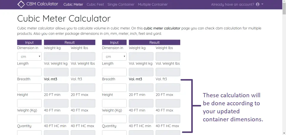 Container Cbm Chart