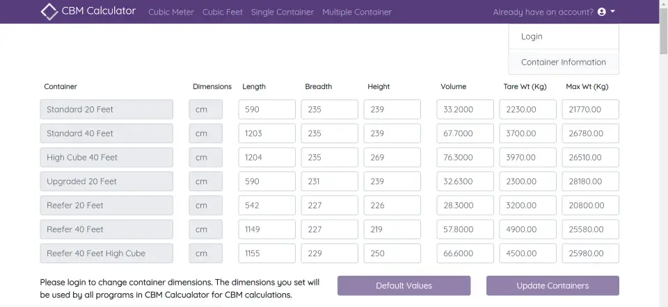 CBM Calculator Container Management